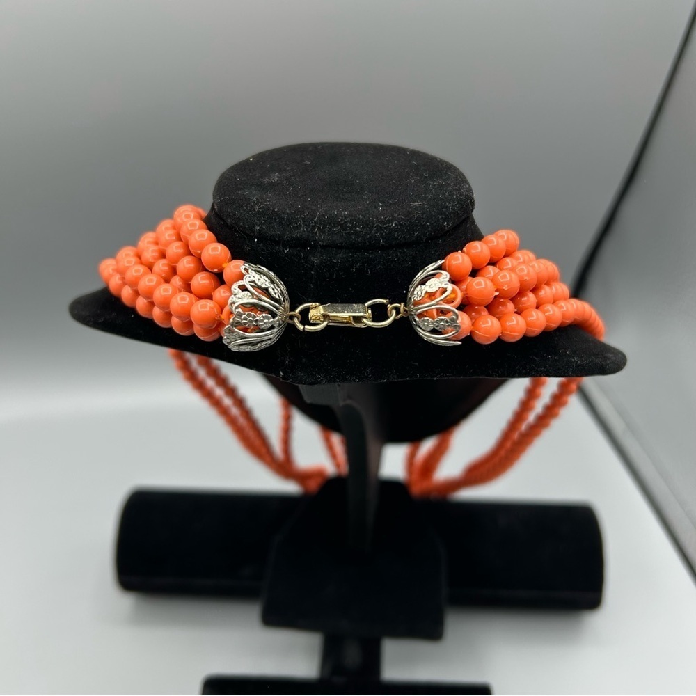 Vintage Orange Multi Strand Bead Necklace Statement Jewelry Magnetic Tested - Picture 9 of 11